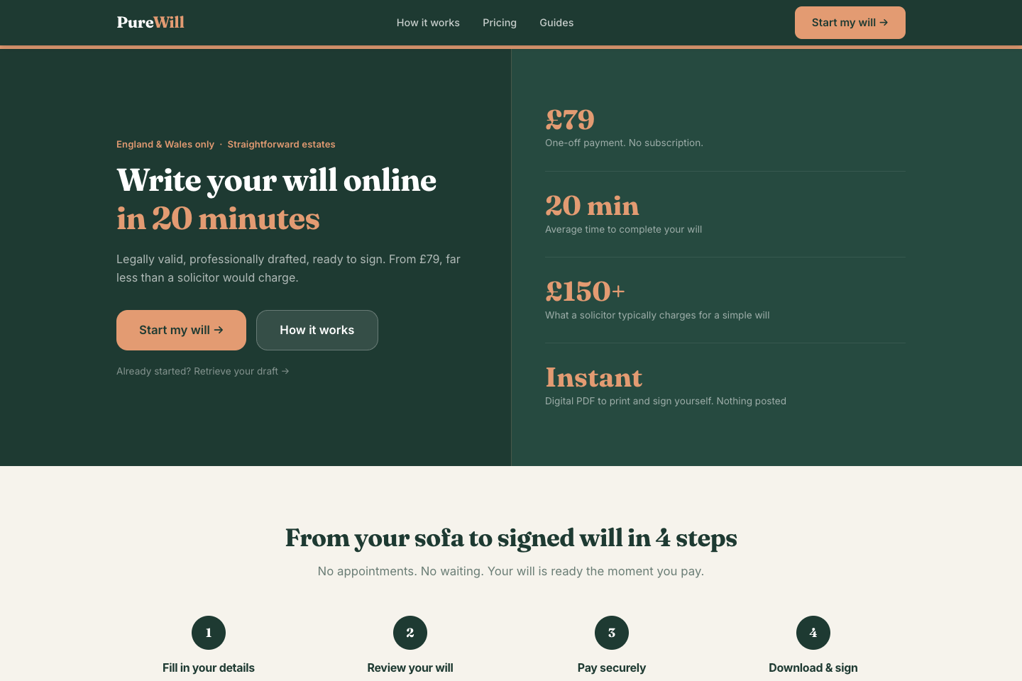 Screenshot of the purewill.co.uk homepage