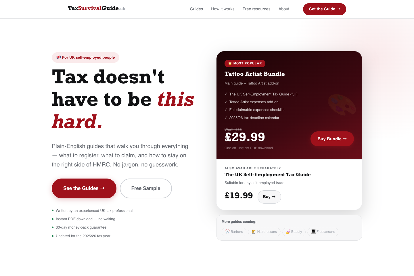 Screenshot of the taxsurvivalguide.uk homepage
